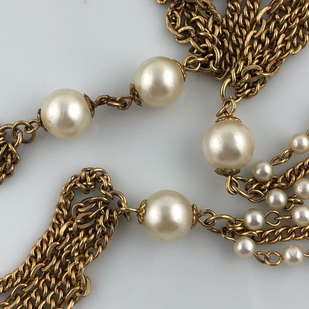 Vintage Gold Tone and Pearl Multi Strand Necklace - Picture 3 of 8